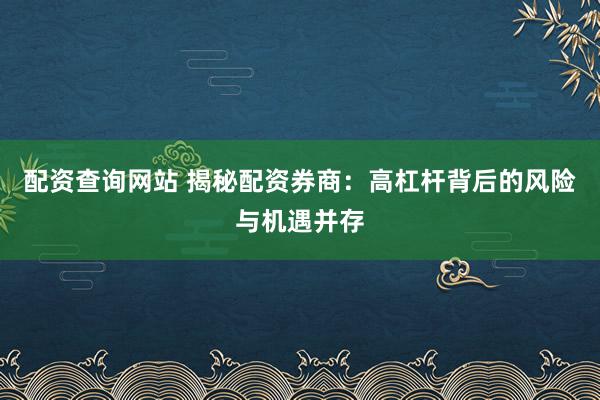 配资查询网站 揭秘配资券商：高杠杆背后的风险与机遇并存
