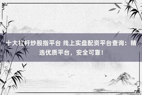 十大杠杆炒股指平台 线上实盘配资平台查询：精选优质平台，安全可靠！
