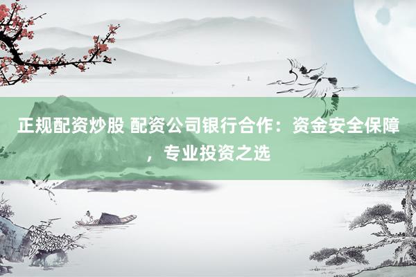正规配资炒股 配资公司银行合作：资金安全保障，专业投资之选