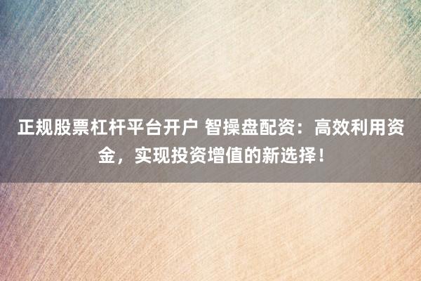 正规股票杠杆平台开户 智操盘配资：高效利用资金，实现投资增值的新选择！