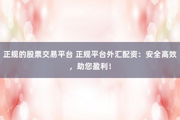 正规的股票交易平台 正规平台外汇配资:安全高效,助您盈利!