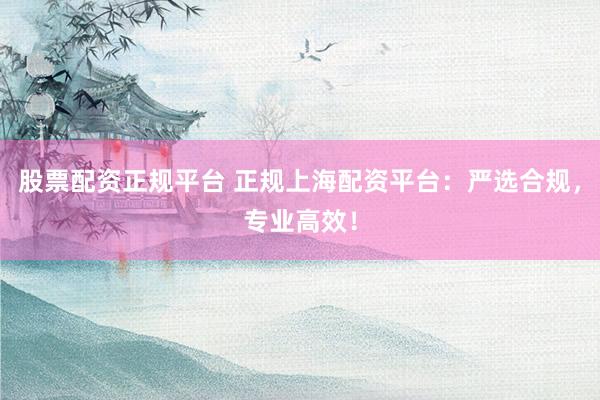 股票配资正规平台 正规上海配资平台:严选合规,专业高效!