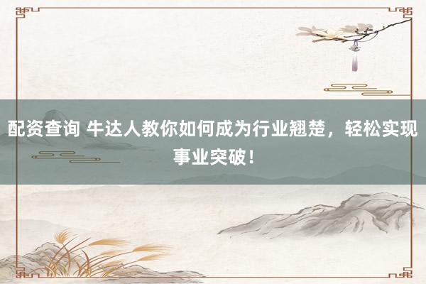 配资查询 牛达人教你如何成为行业翘楚，轻松实现事业突破！
